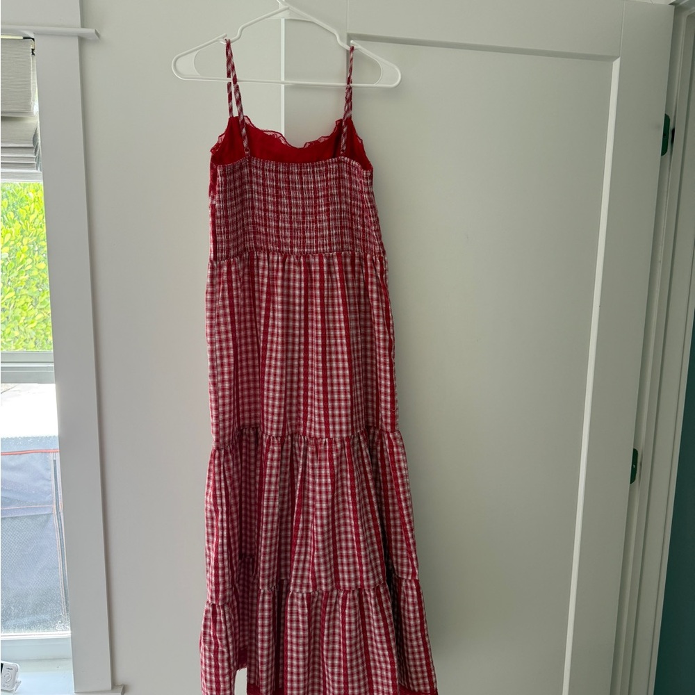 Red and White Gingham Tiered Maxi Dress - Picture 3 of 7